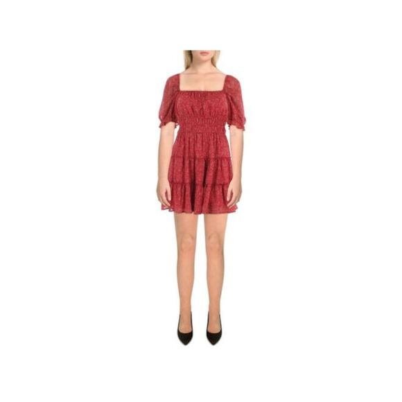 TRIXXI Dresses & Skirts - TRIXXI Womens Red Lined Pullover Short Sleeve Short Fit + Flare Dress XL